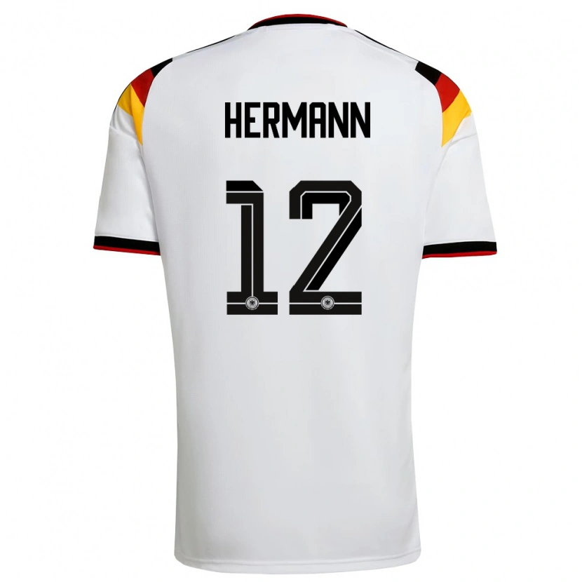 Danxen Niño Camiseta Alemania Hannes Hermann #12 Blanco Negro Rojo 1ª Equipación 26-28 La Camisa