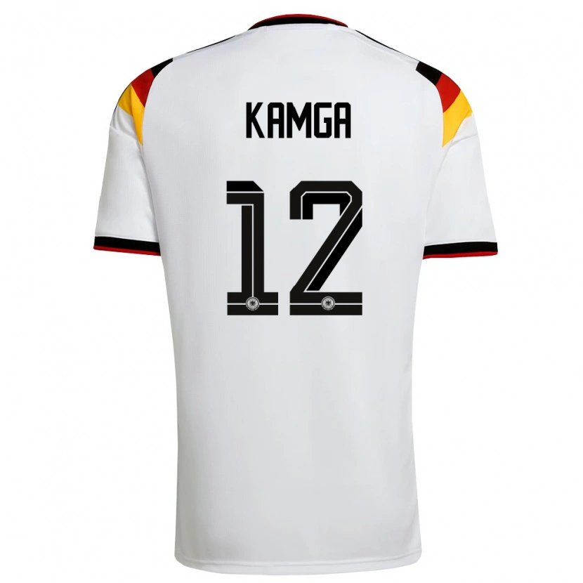 Danxen Niño Camiseta Alemania Enis Kamga #12 Blanco Negro Rojo 1ª Equipación 26-28 La Camisa