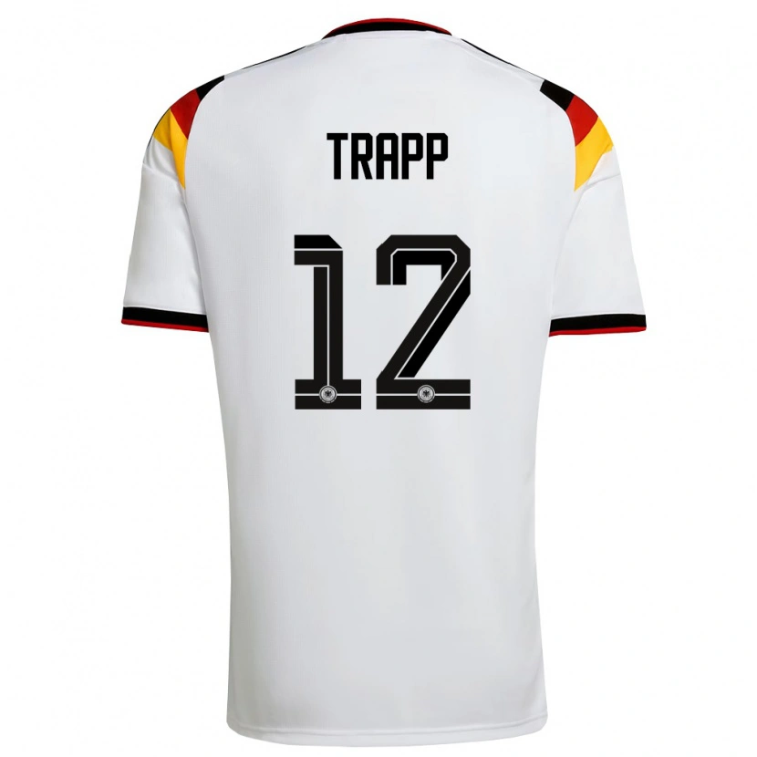 Danxen Niño Camiseta Alemania Kevin Trapp #12 Blanco Negro Rojo 1ª Equipación 26-28 La Camisa