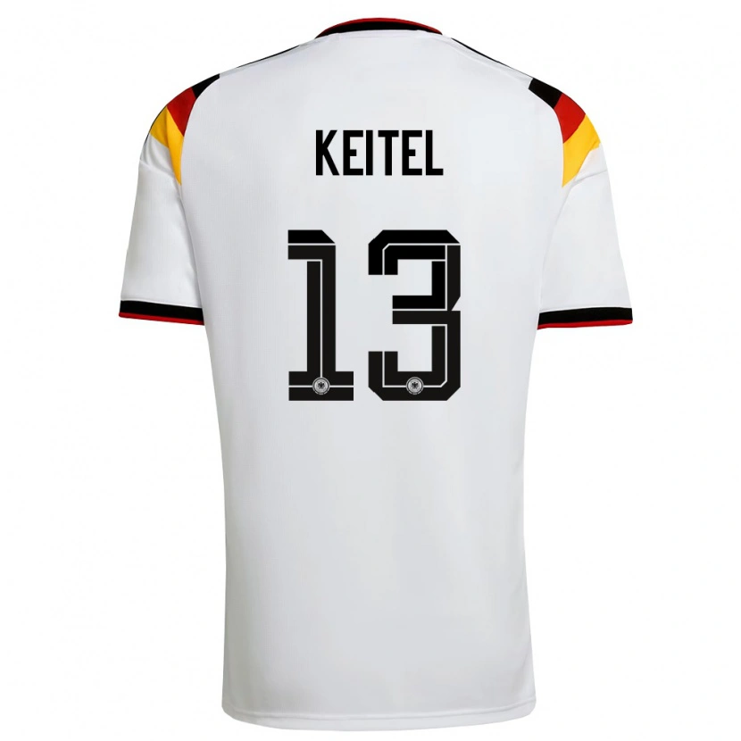 Danxen Niño Camiseta Alemania Yannik Keitel #13 Blanco Negro Rojo 1ª Equipación 26-28 La Camisa