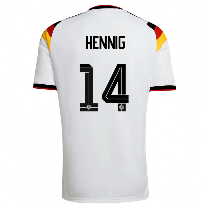 Danxen Niño Camiseta Alemania Maximilian Hennig #14 Blanco Negro Rojo 1ª Equipación 26-28 La Camisa