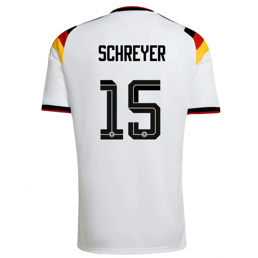 Danxen Niño Camiseta Alemania Tim Schreyer #15 Blanco Negro Rojo 1ª Equipación 26-28 La Camisa