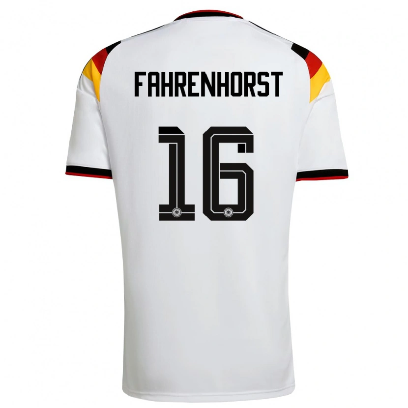 Danxen Niño Camiseta Alemania Luke Fahrenhorst #16 Blanco Negro Rojo 1ª Equipación 26-28 La Camisa