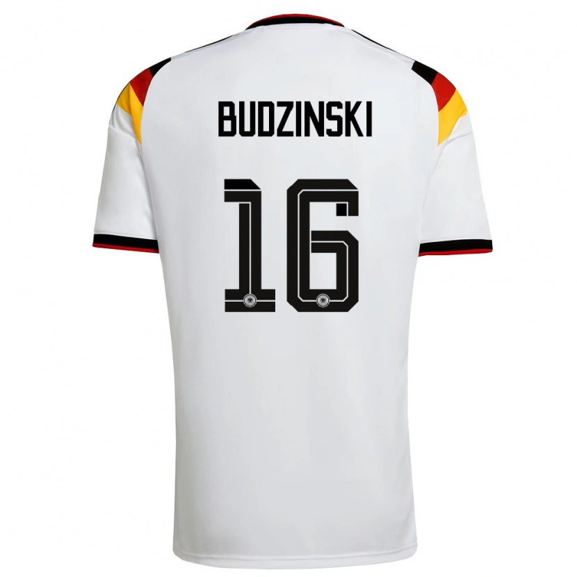 Danxen Niño Camiseta Alemania Kurt Budzinski #16 Blanco Negro Rojo 1ª Equipación 26-28 La Camisa