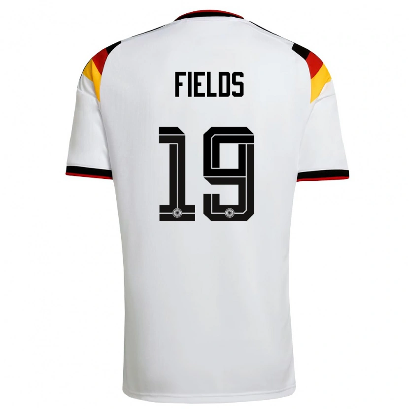 Danxen Niño Camiseta Alemania Jykese Fields #19 Blanco Negro Rojo 1ª Equipación 26-28 La Camisa