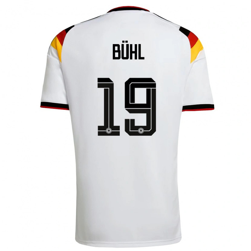 Danxen Niño Camiseta Alemania Klara Buhl #19 Blanco Negro Rojo 1ª Equipación 26-28 La Camisa