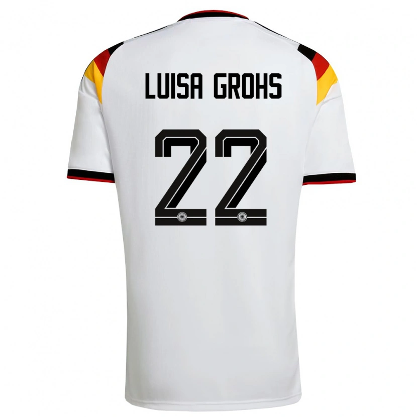 Danxen Niño Camiseta Alemania Maria Luisa Grohs #22 Blanco Negro Rojo 1ª Equipación 26-28 La Camisa