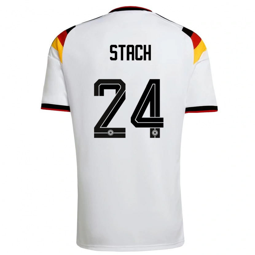 Danxen Niño Camiseta Alemania Anton Stach #24 Blanco Negro Rojo 1ª Equipación 26-28 La Camisa
