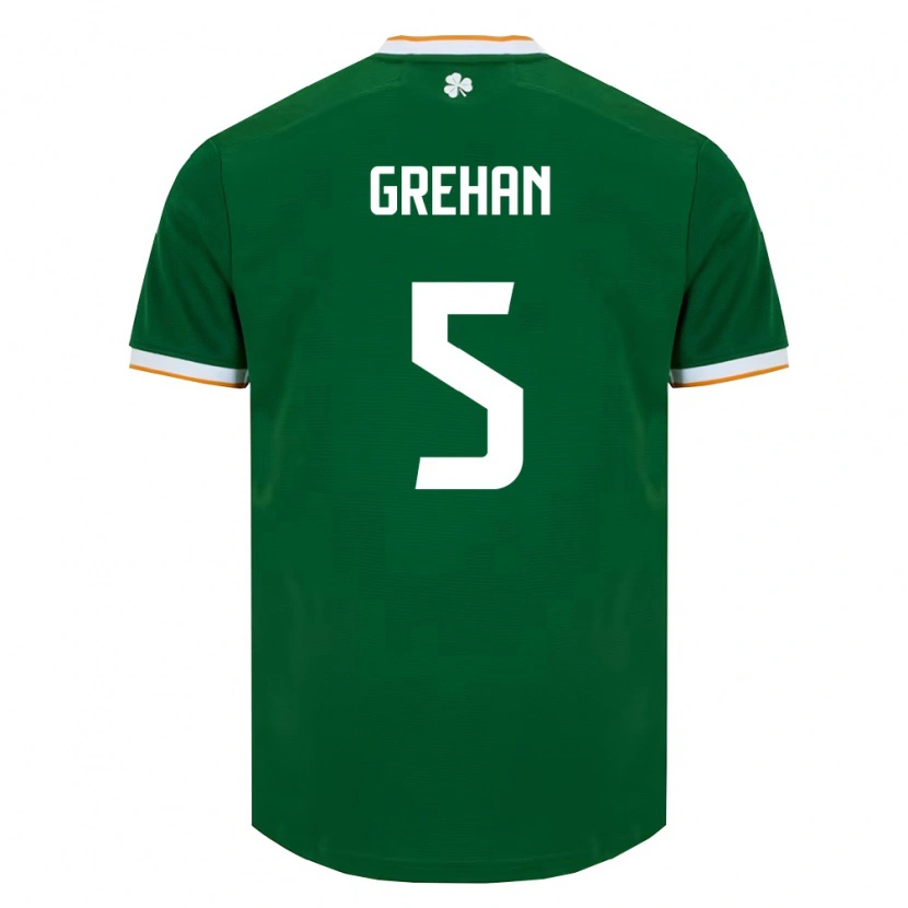 Danxen Niño Camiseta Irlanda Seán Grehan #5 Verde Oscuro Blanco 1ª Equipación 26-28 La Camisa