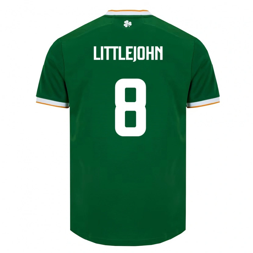 Danxen Niño Camiseta Irlanda Ruesha Littlejohn #8 Verde Oscuro Blanco 1ª Equipación 26-28 La Camisa