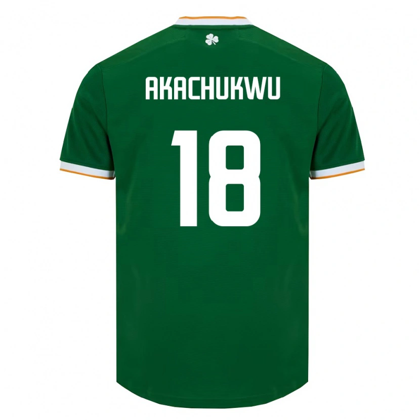 Danxen Niño Camiseta Irlanda Romeo Akachukwu #18 Verde Oscuro Blanco 1ª Equipación 26-28 La Camisa