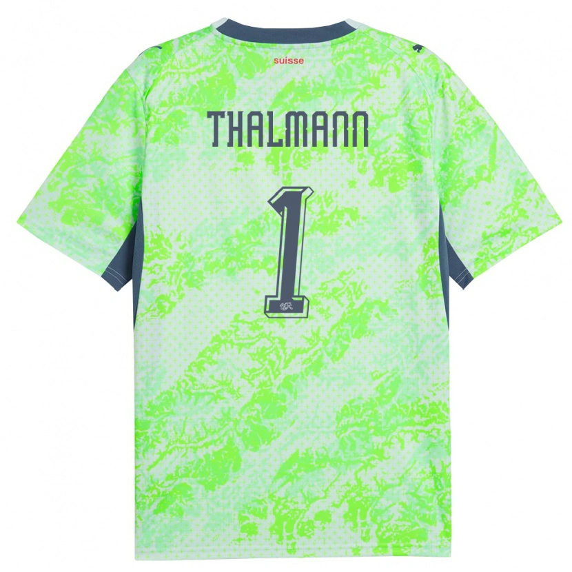 Danxen Niño Camiseta Suiza Gaelle Thalmann #1 Verde Marino 2ª Equipación 26-28 La Camisa