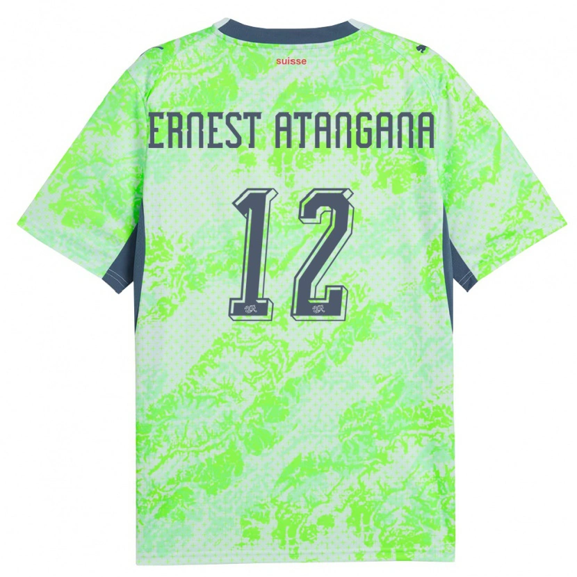 Danxen Niño Camiseta Suiza Brian Ernest Atangana #12 Verde Marino 2ª Equipación 26-28 La Camisa
