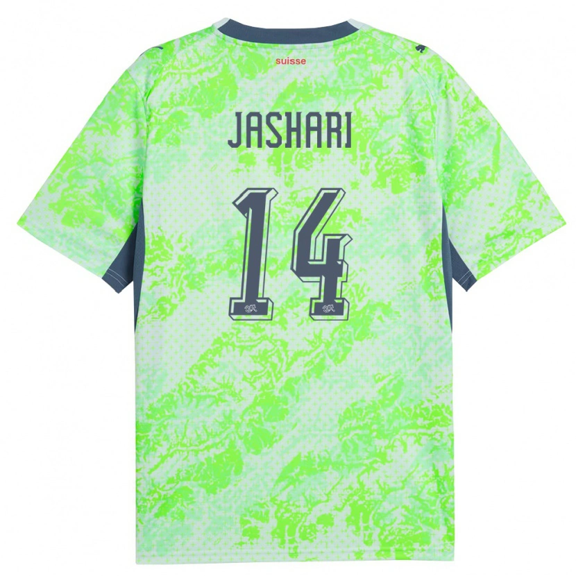 Danxen Niño Camiseta Suiza Ardon Jashari #14 Verde Marino 2ª Equipación 26-28 La Camisa