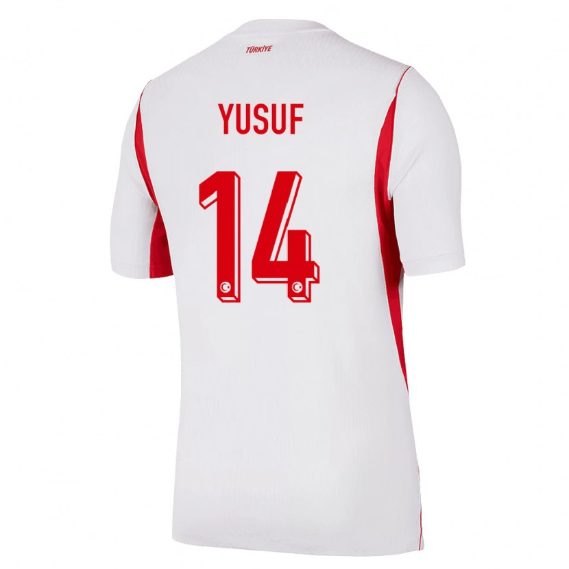 Danxen Niño Camiseta Turquía Yusuf Akçiçek #14 Blanco Rojo Borgoña 2ª Equipación 26-28 La Camisa