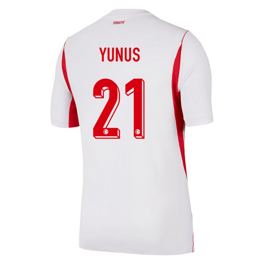 Danxen Niño Camiseta Turquía Yunus Akgün #21 Blanco Rojo Borgoña 2ª Equipación 26-28 La Camisa