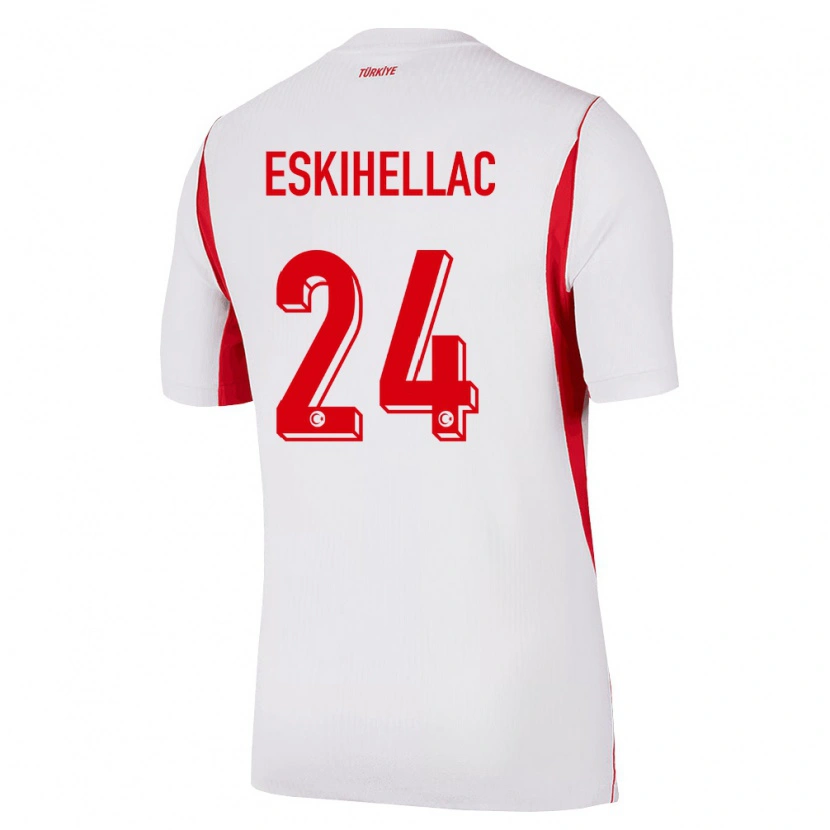 Danxen Niño Camiseta Turquía Mustafa Eskihellaç #24 Blanco Rojo Borgoña 2ª Equipación 26-28 La Camisa
