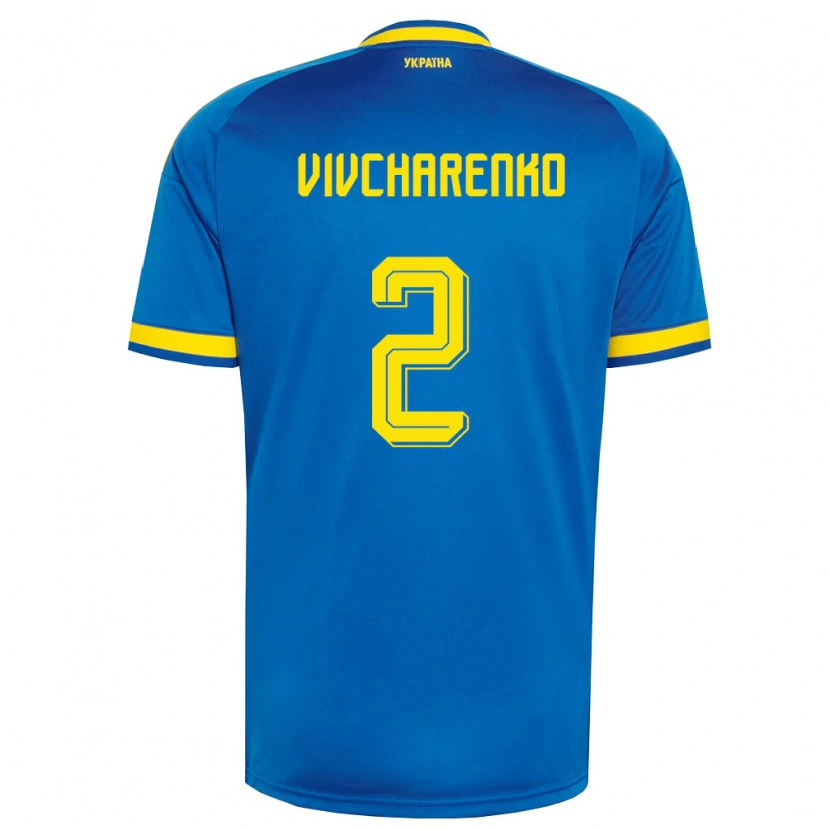 Danxen Niño Camiseta Ucrania Kostyantyn Vivcharenko #2 Azul Amarillo Marino 2ª Equipación 26-28 La Camisa