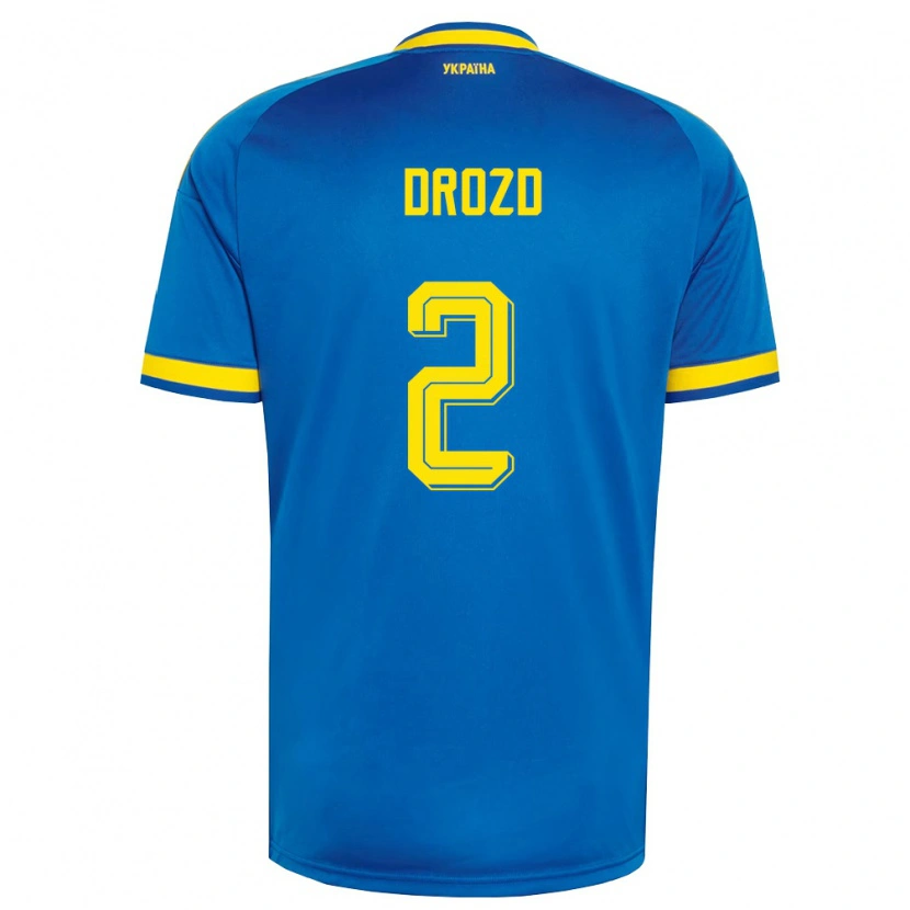 Danxen Niño Camiseta Ucrania Anton Drozd #2 Azul Amarillo Marino 2ª Equipación 26-28 La Camisa