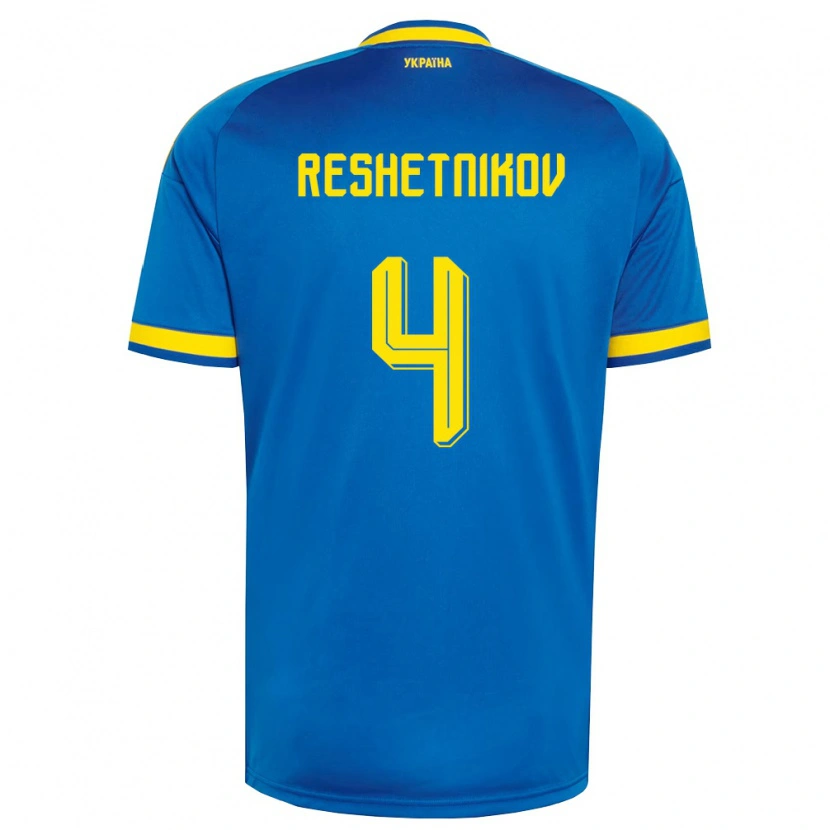 Danxen Niño Camiseta Ucrania Mikhail Reshetnikov #4 Azul Amarillo Marino 2ª Equipación 26-28 La Camisa