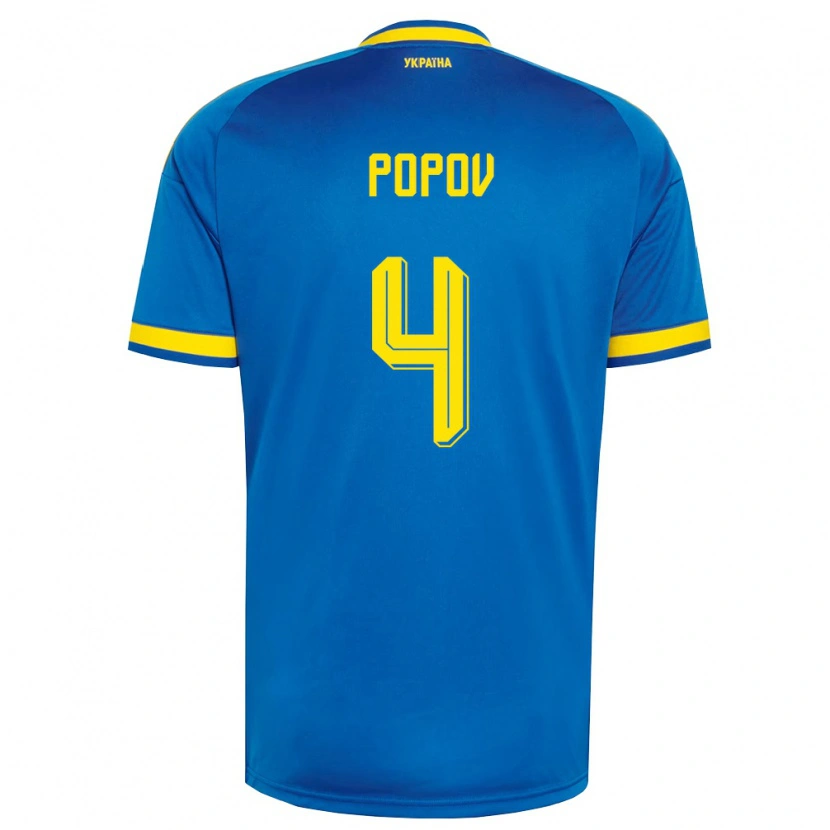 Danxen Niño Camiseta Ucrania Denys Popov #4 Azul Amarillo Marino 2ª Equipación 26-28 La Camisa