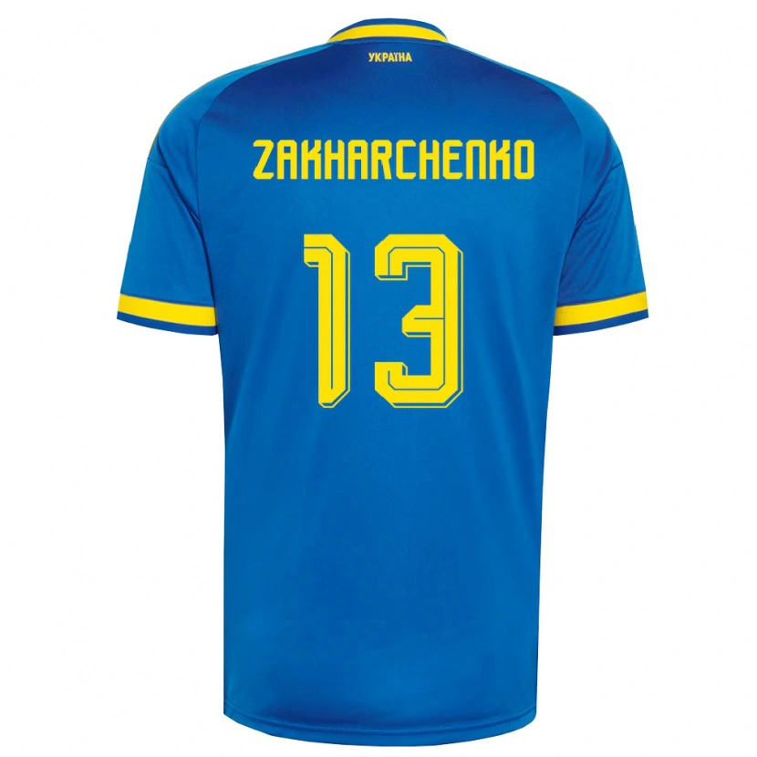 Danxen Niño Camiseta Ucrania Vladyslav Zakharchenko #13 Azul Amarillo Marino 2ª Equipación 26-28 La Camisa
