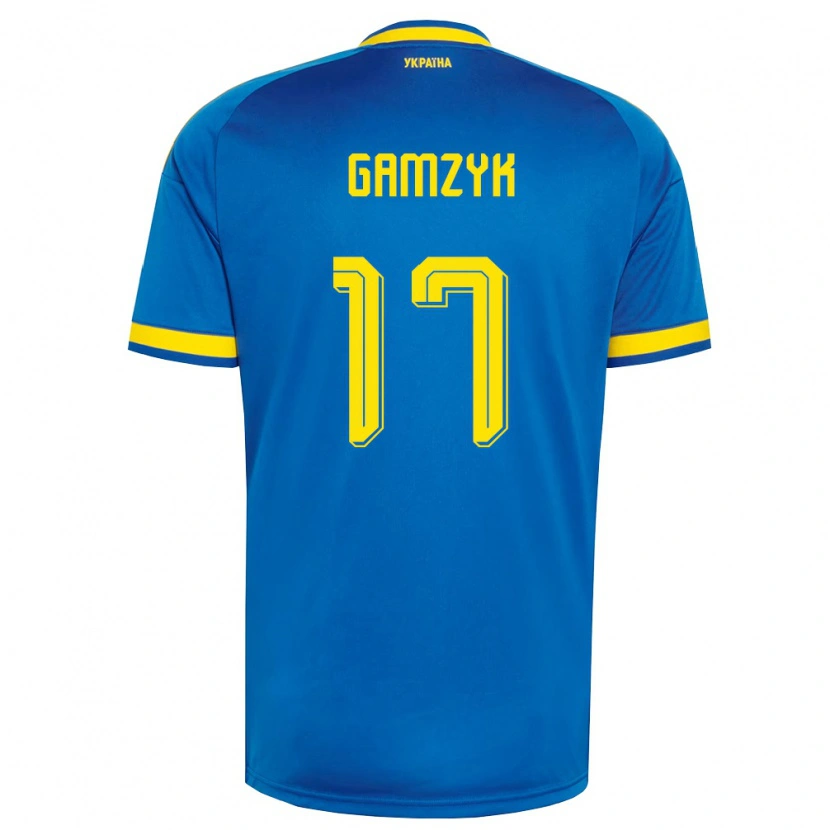 Danxen Niño Camiseta Ucrania Andriy Gamzyk #17 Azul Amarillo Marino 2ª Equipación 26-28 La Camisa