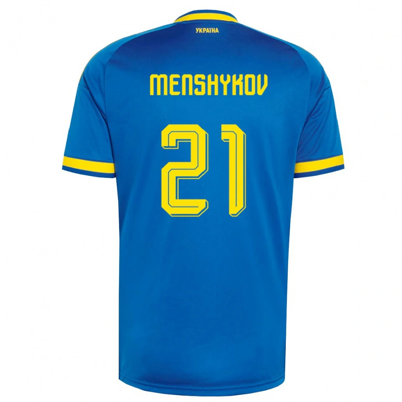 Danxen Niño Camiseta Ucrania Ilya Menshykov #21 Azul Amarillo Marino 2ª Equipación 26-28 La Camisa
