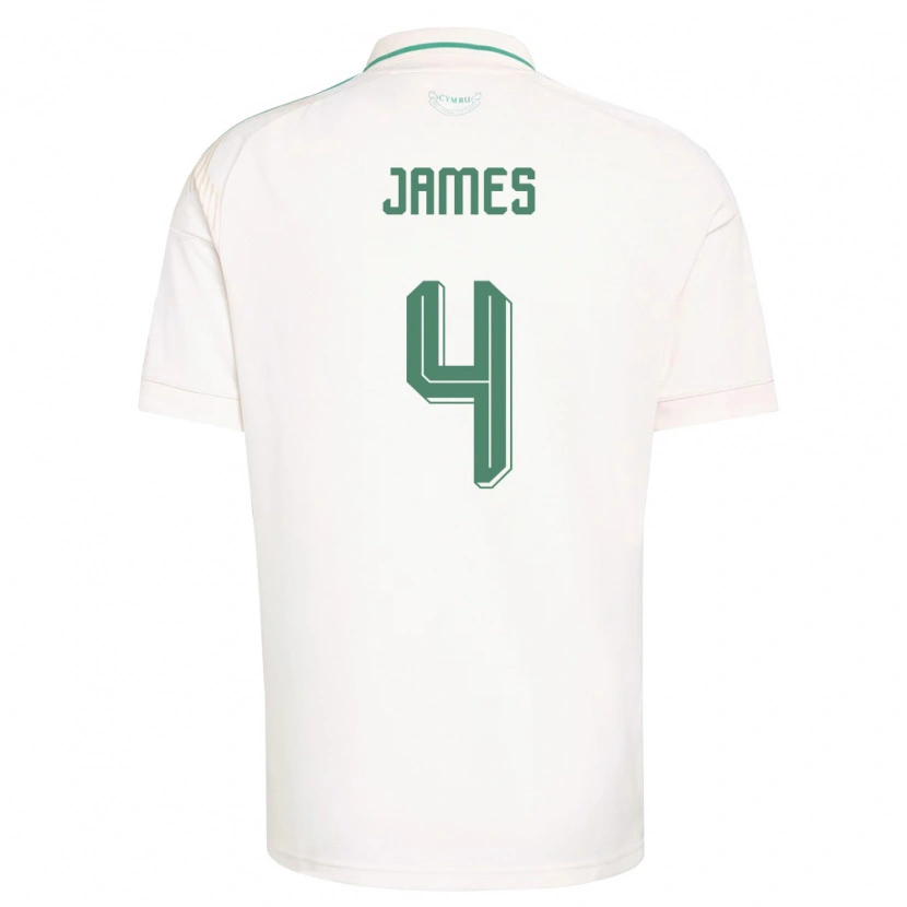 Danxen Niño Camiseta Gales Ed James #4 Blanco Marrón Verde 2ª Equipación 26-28 La Camisa
