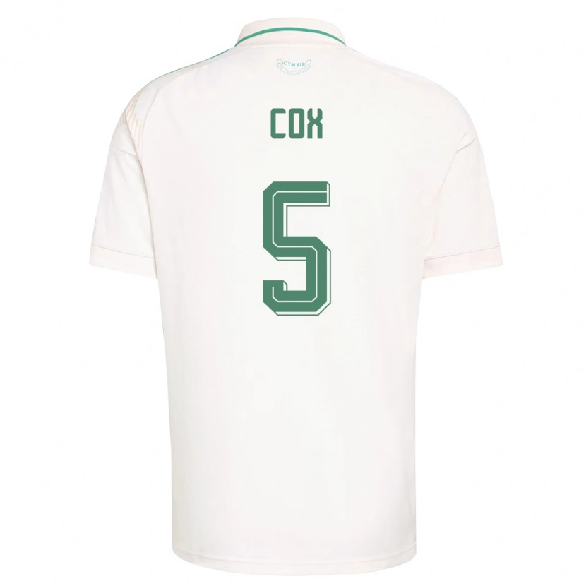 Danxen Niño Camiseta Gales Daniel Cox #5 Blanco Marrón Verde 2ª Equipación 26-28 La Camisa