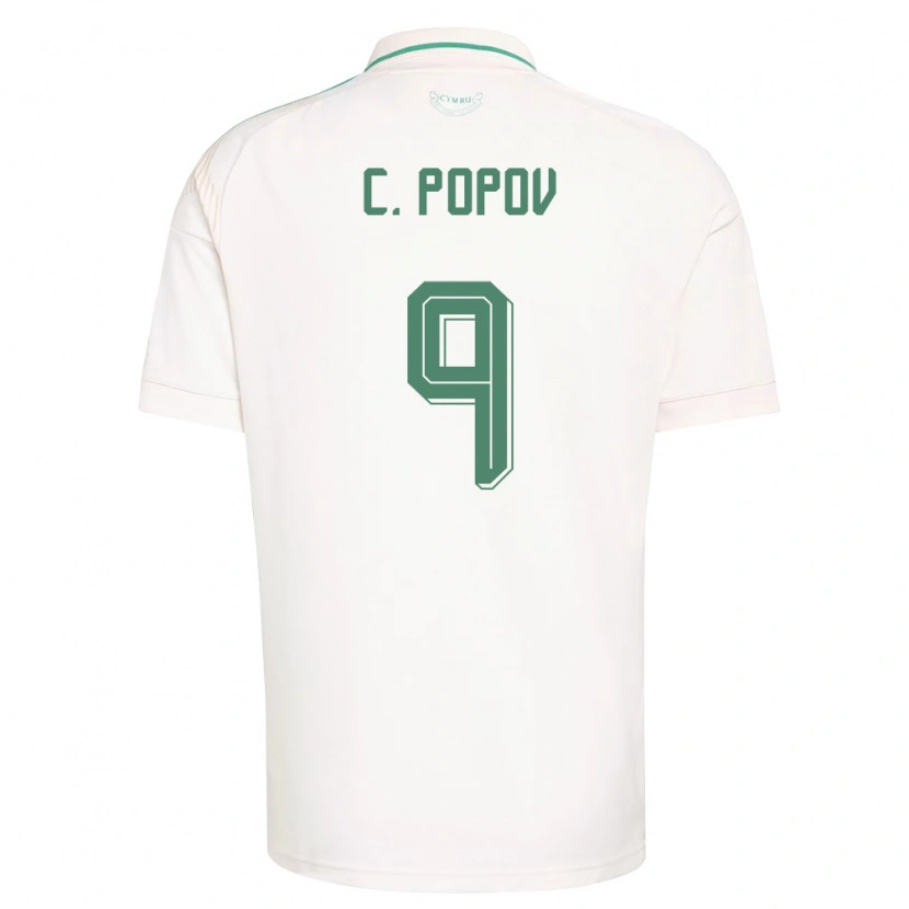 Danxen Niño Camiseta Gales Chris Popov #9 Blanco Marrón Verde 2ª Equipación 26-28 La Camisa