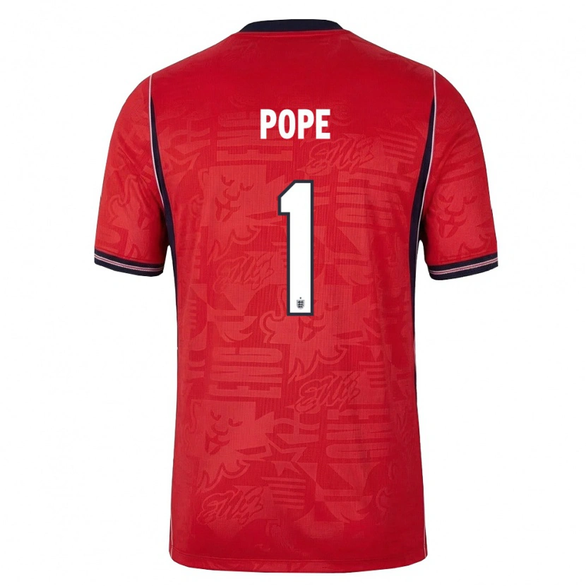 Danxen Niño Camiseta Inglaterra Nick Pope #1 Rojo Marino Blanco 2ª Equipación 26-28 La Camisa
