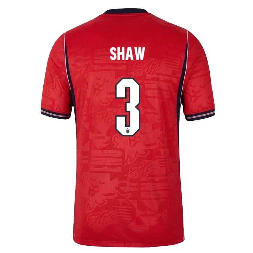 Danxen Niño Camiseta Inglaterra Luke Shaw #3 Rojo Marino Blanco 2ª Equipación 26-28 La Camisa