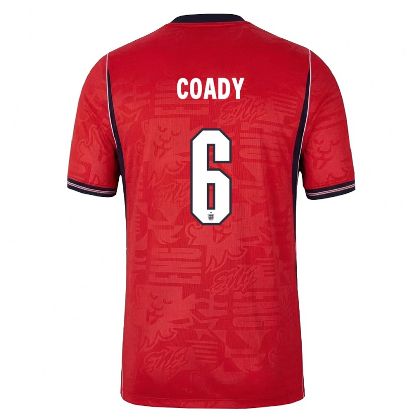 Danxen Niño Camiseta Inglaterra Conor Coady #6 Rojo Marino Blanco 2ª Equipación 26-28 La Camisa