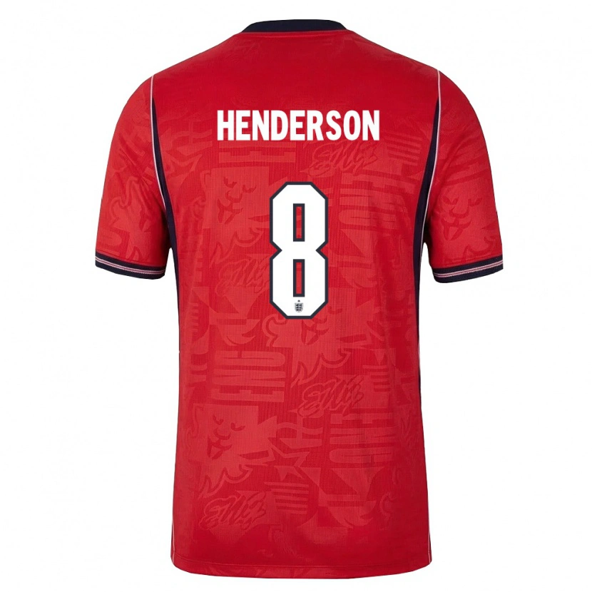Danxen Niño Camiseta Inglaterra Jordan Henderson #8 Rojo Marino Blanco 2ª Equipación 26-28 La Camisa