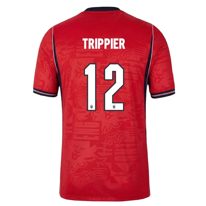 Danxen Niño Camiseta Inglaterra Kieran Trippier #12 Rojo Marino Blanco 2ª Equipación 26-28 La Camisa