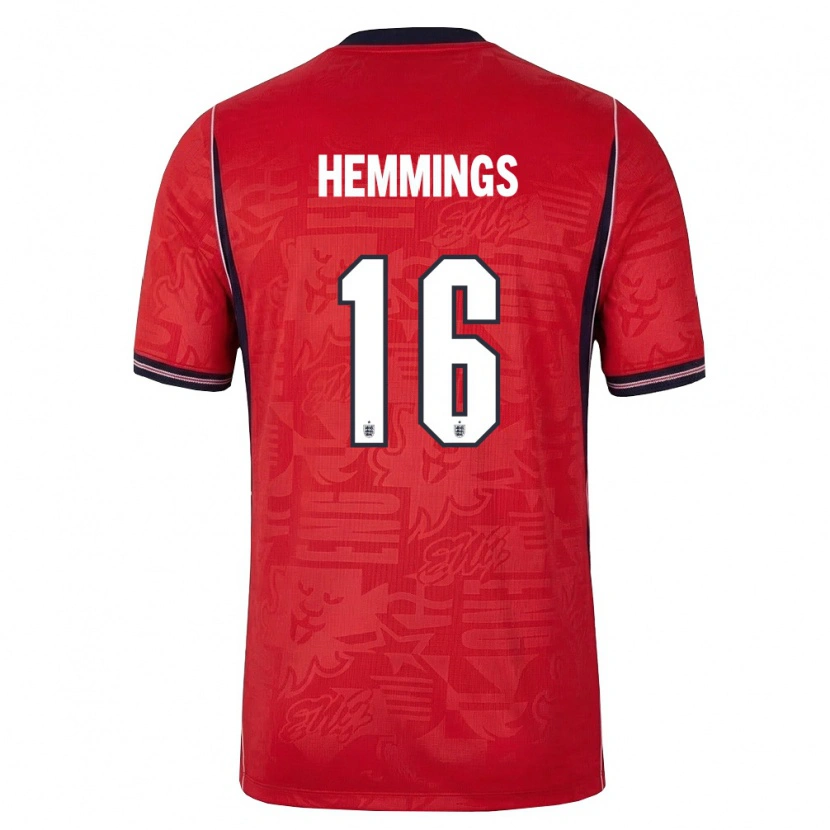Danxen Niño Camiseta Inglaterra George Hemmings #16 Rojo Marino Blanco 2ª Equipación 26-28 La Camisa