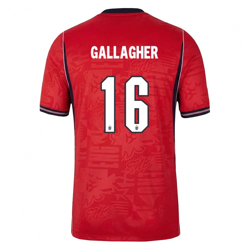 Danxen Niño Camiseta Inglaterra Conor Gallagher #16 Rojo Marino Blanco 2ª Equipación 26-28 La Camisa