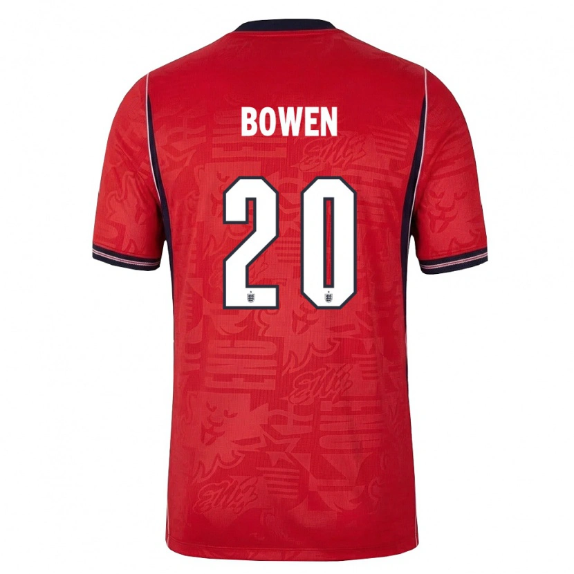 Danxen Niño Camiseta Inglaterra Jarrod Bowen #20 Rojo Marino Blanco 2ª Equipación 26-28 La Camisa