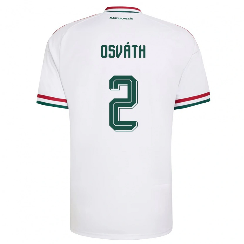 Danxen Niño Camiseta Hungría Attila Osváth #2 Blanco Rojo Verde 2ª Equipación 26-28 La Camisa