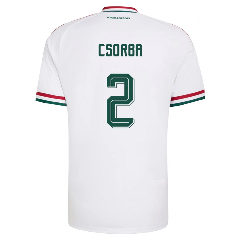 Danxen Niño Camiseta Hungría Dominik Csorba #2 Blanco Rojo Verde 2ª Equipación 26-28 La Camisa