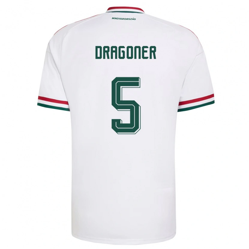 Danxen Niño Camiseta Hungría Áron Dragóner #5 Blanco Rojo Verde 2ª Equipación 26-28 La Camisa