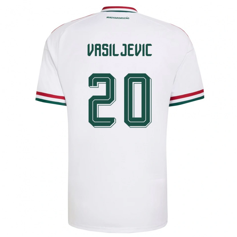 Danxen Niño Camiseta Hungría Andrej Vasiljevic #20 Blanco Rojo Verde 2ª Equipación 26-28 La Camisa