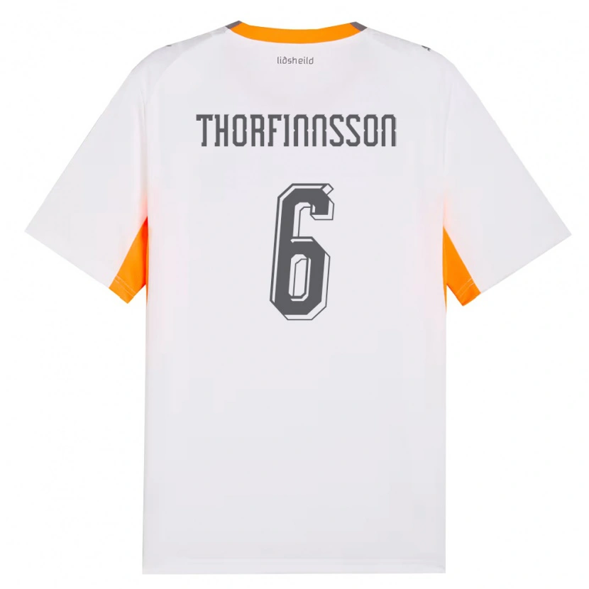 Danxen Niño Camiseta Islandia Mikael Máni Thorfinnsson #6 Blanco Naranja Gris 2ª Equipación 26-28 La Camisa