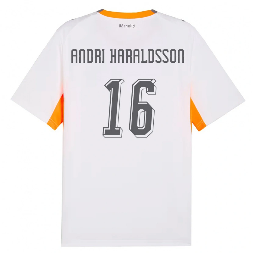 Danxen Niño Camiseta Islandia Haukur Andri Haraldsson #16 Blanco Naranja Gris 2ª Equipación 26-28 La Camisa