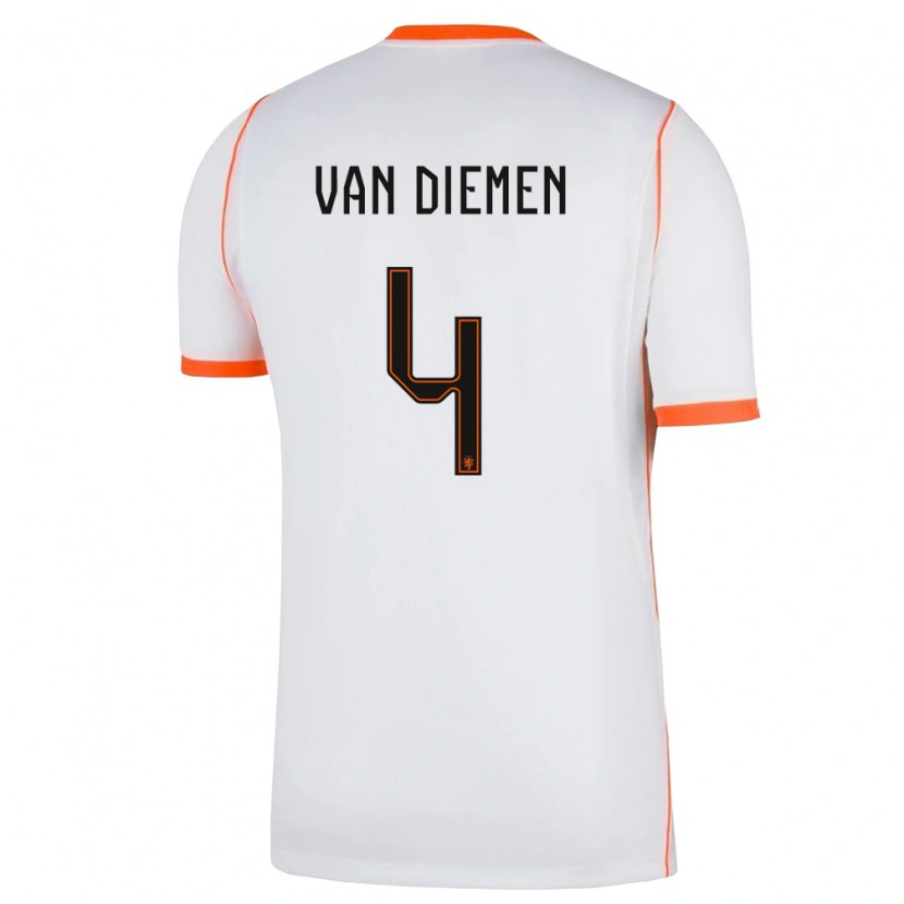 Danxen Niño Camiseta Países Bajos Samantha Van Diemen #4 Blanco Naranja 2ª Equipación 26-28 La Camisa