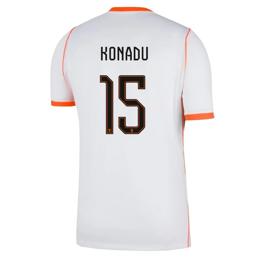 Danxen Niño Camiseta Países Bajos Don-Angelo Konadu #15 Blanco Naranja 2ª Equipación 26-28 La Camisa