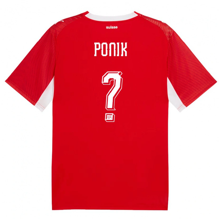 Danxen Hombre Camiseta Suiza Gentian Ponik #0 Rojo Blanco 1ª Equipación 26-28 La Camisa