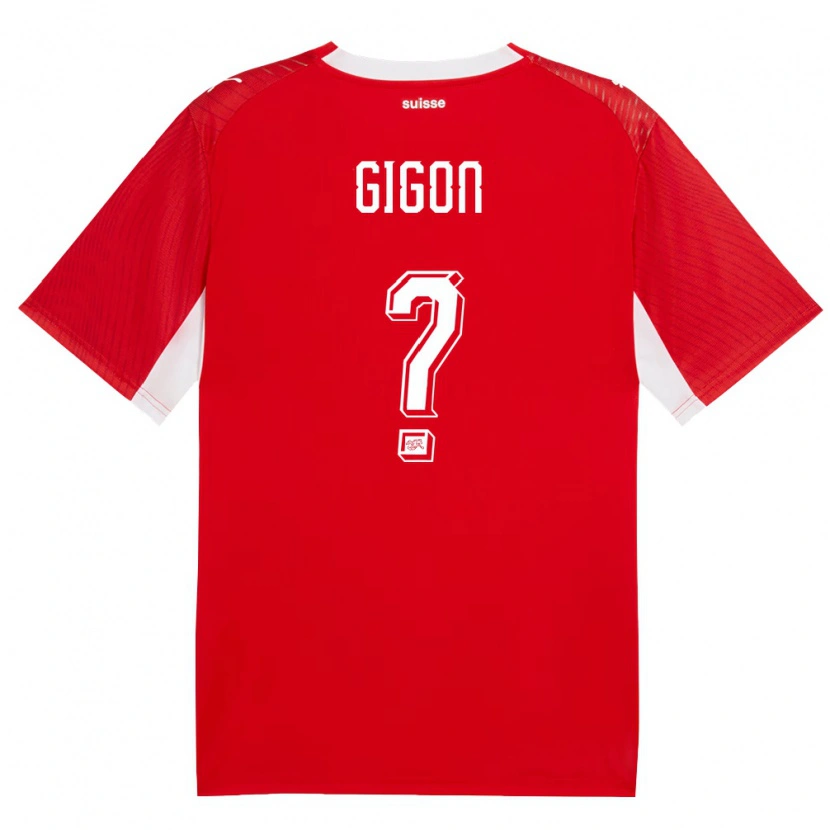 Danxen Hombre Camiseta Suiza Luc Gigon #0 Rojo Blanco 1ª Equipación 26-28 La Camisa