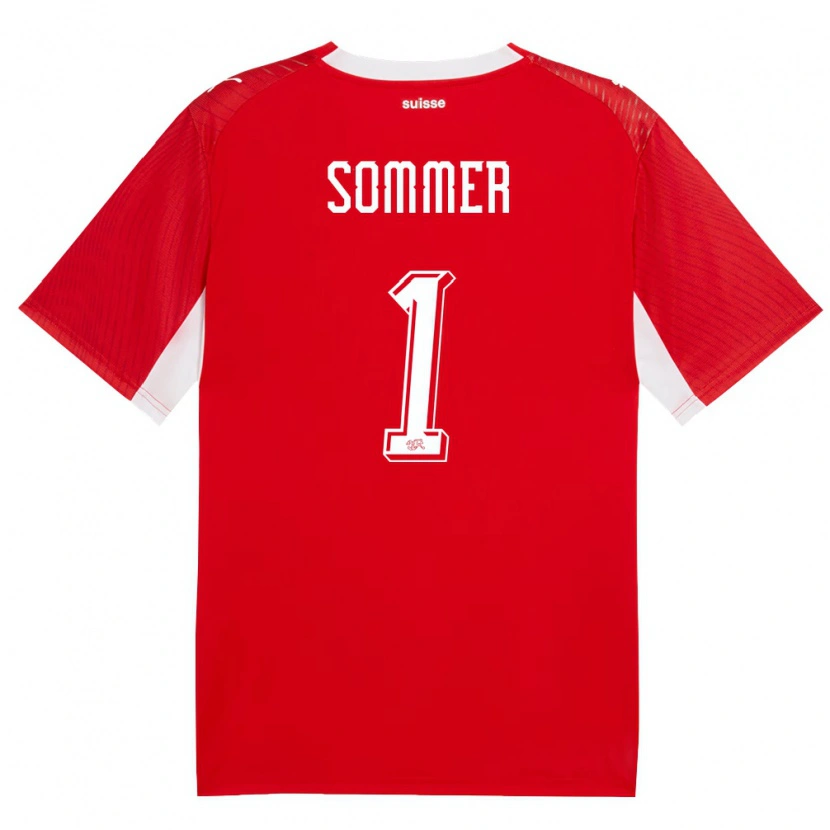 Danxen Hombre Camiseta Suiza Yann Sommer #1 Rojo Blanco 1ª Equipación 26-28 La Camisa